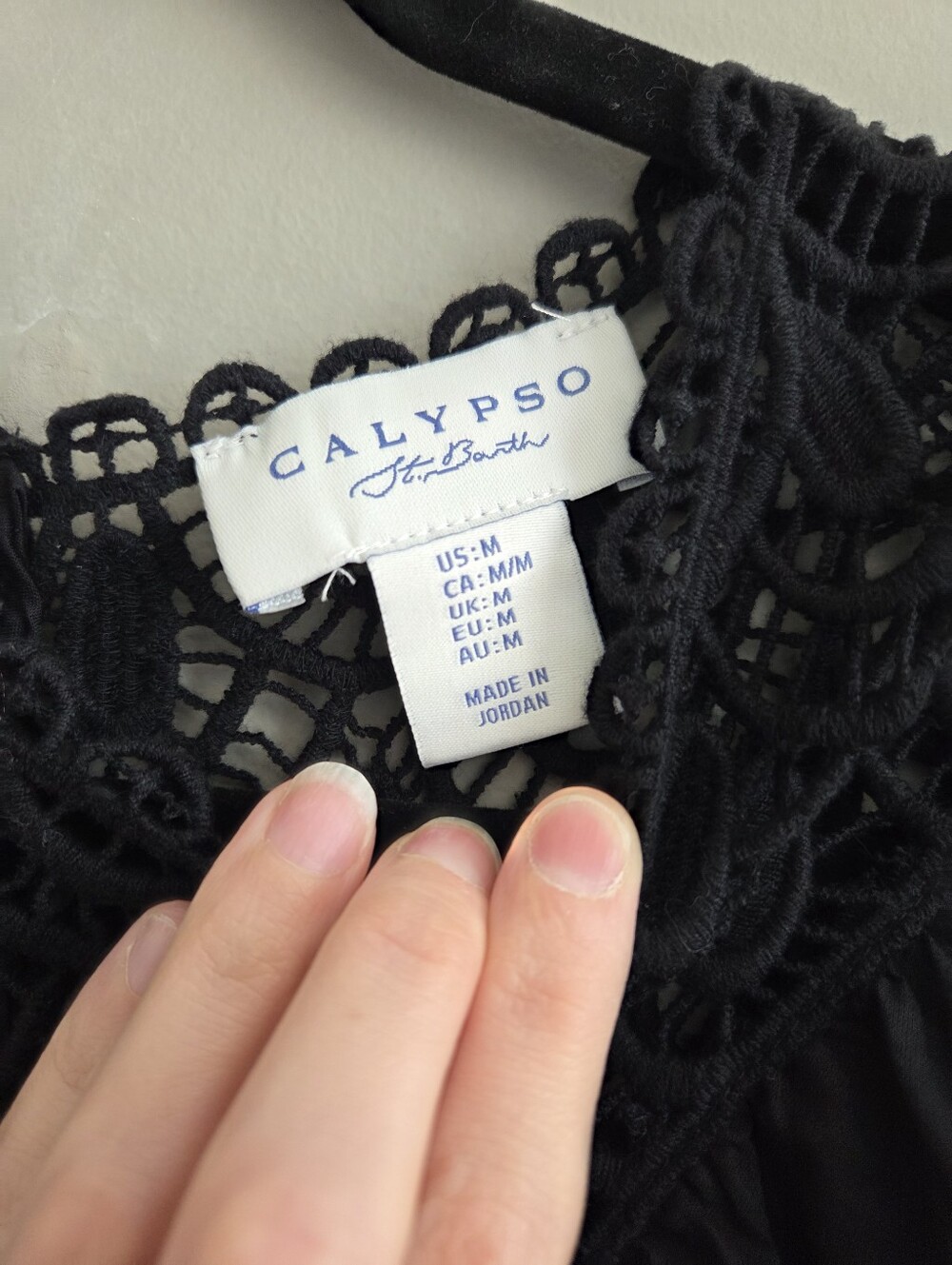 Calypso St. Barth 100% Cotton Crochet Yoke Short Puff Sleeve Blouse Black Size M - Picture 3 of 8
